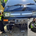 Kondisi Suzuki Carry yang terlibat laka. Inset: Petugas sedang memeriksa jenazah korban. 