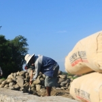 Pembangunan jalan rabat beton dan tembok penahan tanah bantuan CSR SIG di Desa Randujalak, Kecamatan Besuk, Kabupaten Probolinggo, Jawa Timur. foto: ist.