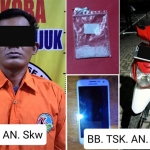 Tersangka Skw beserta barang bukti yang telah diamankan. foto: Ist./ Bambang/ BANGSAONLINE