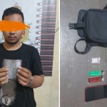 Tersangka OKR (23) beserta barang bukti saat diamankan di Mapolsek Gedangan.