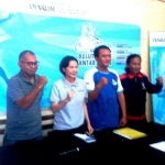 Suasana konferensi pers KBAM 2019 di GOR Sudirman, kemarin. Dihadiri Sidiq Prasetyo (panitia), Ivana Lie (Djarum Fondation), Iksan (panitia), dan Jaini (sekretaris SIWO Jatim).