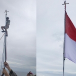 Personel Satgasmar Ambalat-25 dan personel Posal Sei Pancang Lanal Nunukan ikut membantu proses pengibaran kembali bendera merah putih tersebut.