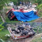 Kondisi truk tangki Pertamina saat terguling.