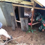 Satu rumah warga di Ngadirojo rusak parah. Petugas dan warga sekitar mendatangi lokasi rumah yang rusak akibat longsor.
