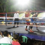 HIBUR WARGA: Pertandingan tinju amatir Porkab Sidoarjo 2016 di parkir timur GOR Gelora Delta Sidoarjo, Sabtu (26/11) malam. foto: mustain /bangsaonline