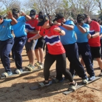 Pertandingan olah raga gembira lomba bakiak Satgas Cassowex 2019.