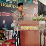 Anggota DPR RI H Aminurrohman saat sambutan acara Harlah NU dan Pergunu di Ponpes Roudlotun Nur Salim, Podokaton, Gondangwetan, Pasuruan, Minggu (27/03/2022). foto: AHMAD FUAD/BANGSAONLINE