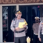 Wakapolres Madiun Kota, Kompol Jose Indra Lana Wira, saat pemimpin apel gelar pasukan Operasi Patuh Semeru 2021

