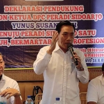 Calon ketua DPC Peradi Sidoarjo, Yunus Susanto dalam kegiatan deklatasi pencalonannya, Jumat (24/2/2023)