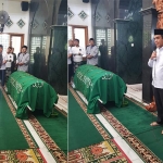 Jenazah Nizar Zahro setelah disholatkan di Masjid. Tampak Sekjen DPP Gerindra Ahmad Muzani memberikan sambutan.