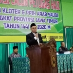 Kakanwil Kemenag Provinsi Jawa Timur Ahmad Zayadi saat membuka seleksi petugas haji tahap 2 Tingkat Provinsi Jawa Timur di Hall Mina Asrama Haji Embarkasi Surabaya (AHES), Kamis (13/2). foto: ist