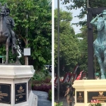 Kolase foto Patung Juang Polri Komjen M. Jasin di Jalan Polisi Istimewa, Surabaya.