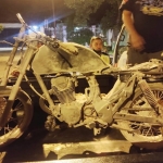 Kondisi sepeda motor Honda Mega Pro usai terbakar milik pelajar yang tewas.