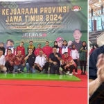 
Ketua KONI dan Ketua PABSI Jatim foto bersama dengan para atlet. Ketua PABSI Jatim, Jeffry Tagore (kanan) memberikan keterangan pada media.