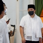 Menteri BUMN Erick Thohir saat menghadiri puncak peringatan Hari Lahir ke-99 Nahdlatul Ulama (NU) di Pondok Pesantren Syaichona Moh. Cholil Bangkalan, Kamis (17/2).