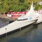 Peluncuran KRI Golok-688 di galangan kapal PT Lundin Industry Invest, Kabupaten Banyuwangi, Sabtu (21/8/2021).