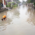 Kondisi salah satu desa di sekitar bantaran Kali Lamong yang terendam. foto: ist.