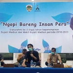 Bupati Madiun H. Ahmad Dawami saat menyampaikan sambutan dalam acara ngopi bareng insan pers.