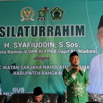 Anggota Komisi V DPR RI H. Syafiuddin saat silaturahmi dengan PC ISNU Kabupaten Bangkalan di 3Points Garden Cafe, Sabtu (12/3).