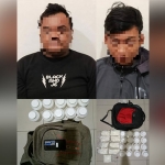 Pelaku dan barang bukti yang diamankan Satresnarkoba Polres Mojokerto.