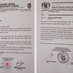 Surat penolakan terhadap kedatangan Rocky Gerung ke Tuban yang disampaikan oleh Karang Taruna dan Sapma Tuban.