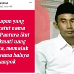 Luqman, Ketua LSM Garda Pantura (foto kanan). Dan postingannya di Facebook membantah dirinya turut menerima uang dugaan pengondisian kasus PKIS Sekar Tanjung.