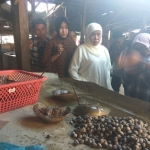 Khofifah saat bersapa dengan salah satu pedagang di pasar ikan Desa Gisik Cemandi, Kecamatan Sedati, Sidoarjo. 