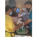 Petugas Dinas Peternakan dan Kesehatan Hewan (Disnakeswan) Kabupaten Lamongan saat mengecek kesehatan hewan