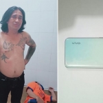 Tersangka Brusi Ferianto dan barang bukti handphone yang dicuri.