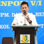 Wali kota Madiun, Maidi, saat memberi sambutan terkait pergantian Dandenpom V/I Madiun.