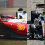 Tampilan sisi kiri mobil Ferrari SF-26. Foto kanan, perbandingan mobil Audi R26 dengan Ferrari SF-26.