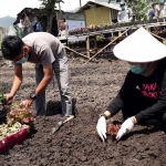 Wali Kota Batu Dewanti Rumpoko saat ikut menanam bibit.