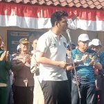 Wagub Jatim saat memberi sambutan ketika menghadiri lomba lari dalam peringatan Hari Jadi Kabupaten Pasuruan ke-1.096.