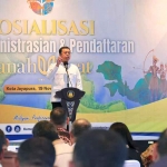 Menteri ATR/BPN, Nusron Wahid, saat memberi sambutan.