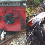 Kondisi kendaraan korban usai disambar kereta api.