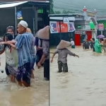 Proses evakuasi pasien Klinik dr Fajar Habibi di Kecamatan Pasean akibat banjir. 