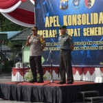 Kapolres Feby Hutagalung saat sambutan didampingi Dandim 0812 Sukma Yudha Wibawa.