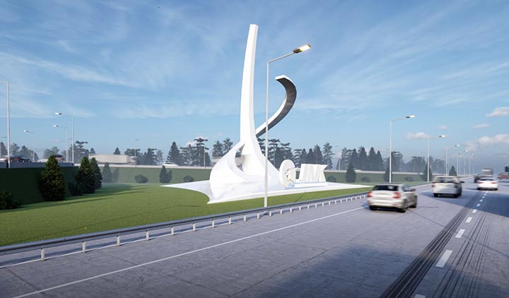 Tugu di gerbang tol Madiun yang ramai diperbincangkan netizen karena dinilai mirip palu arit.