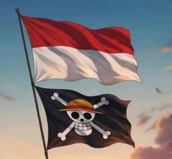 Bendera one piece berkibar di bawah bendera merah putih. Foto: istmewa
