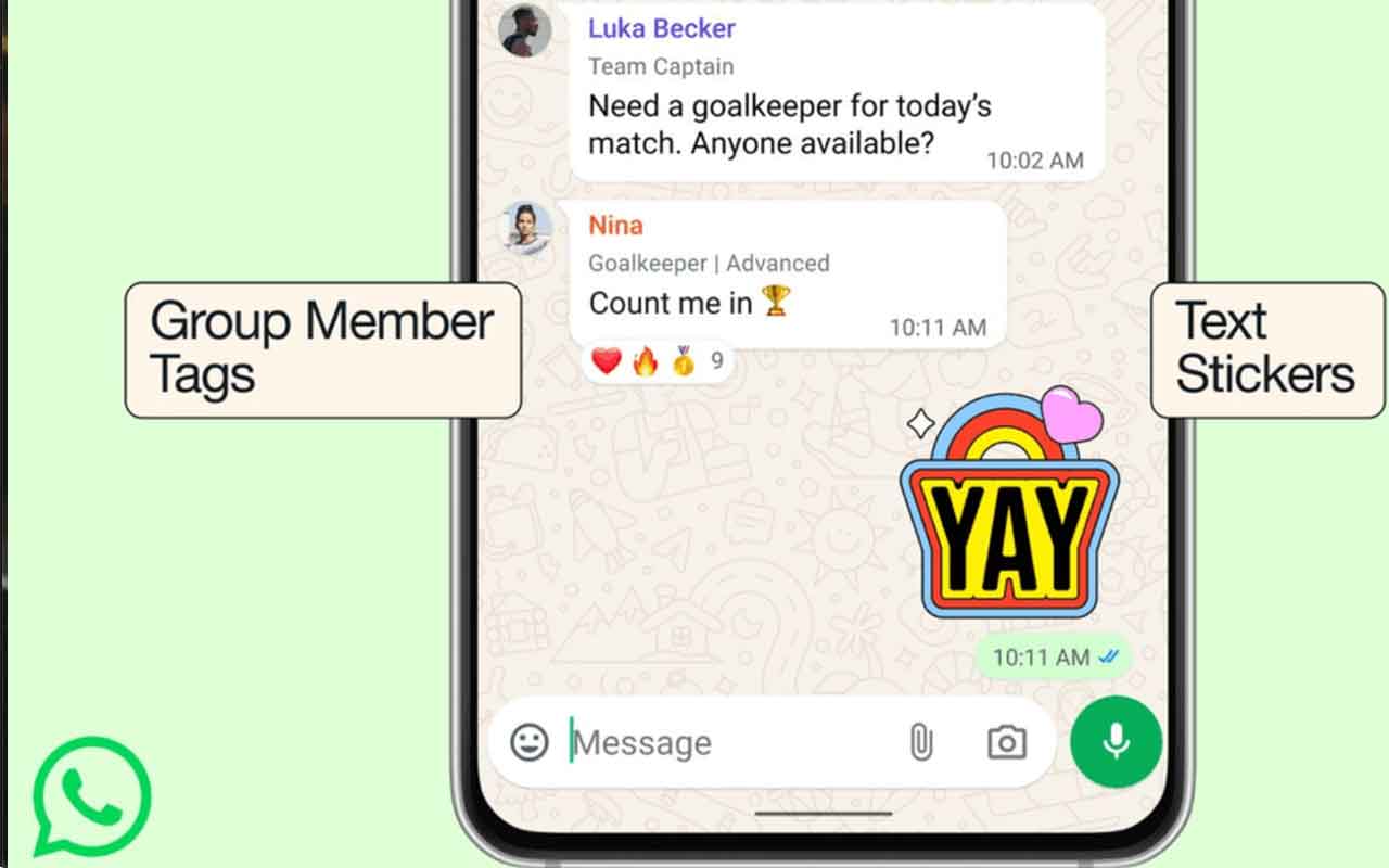 Fitur Member Tags dan Sticker Text pada WhatsApp.