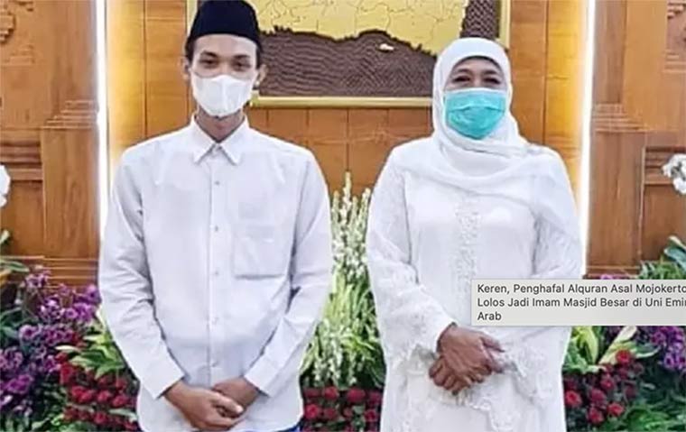Gubernur Khofifah Indar Parawansa bersama Rahmat Alfian Hidayat di Gedung Negara Grahadi Surabaya. foto: ist
