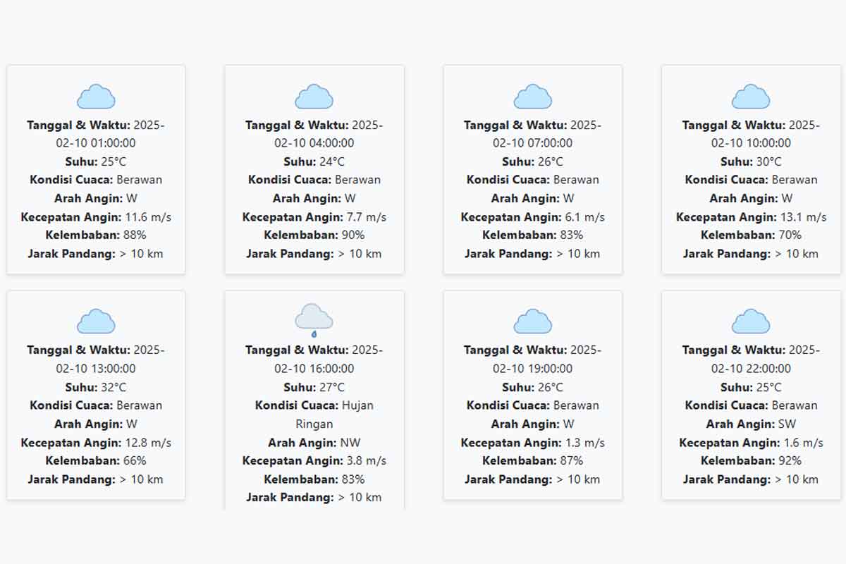 Cuaca Sidoarjo Hari ini Senin, 10 Februari 2025: Diperkirakan Hujan di Sore hari
