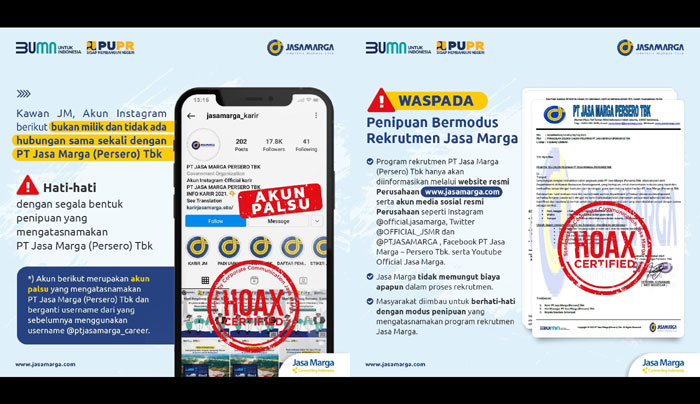 Waspadai penipuan rekrutmen atas nama Jasa Marga