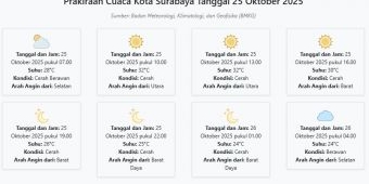 Cuaca Kota Surabaya Hari ini Sabtu, 25 Oktober 2025: Diperkirakan Cerah Berawan dengan Suhu 24-32°C
