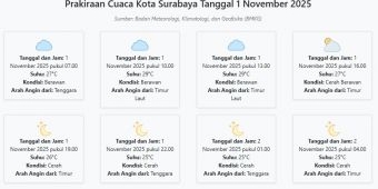 Cuaca Kota Surabaya Hari ini Sabtu, 1 November 2025: Diperkirakan Berawan dengan Suhu 25-29°C