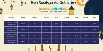 Jadwal Imsyakiyah Kota Surabaya dan Sekitarnya Hari Ini, 23 Ramadhan 1447 H / 2026