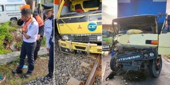 Diduga Ada Kelalaian Penjaga Palang Pintu, Kereta Api KRD Tabrak Dua Truk di Lamongan