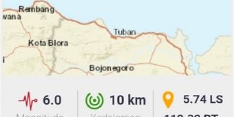 Gempa Tektonik 6.0 Guncang Wilayah Bojonegoro-Tuban, Gempa Susulan Terjadi Beberapa Kali