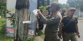 Bawaslu Kabupaten Kediri Tertibkan APK Caleg yang Dipaku di Pohon