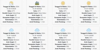 Cuaca Pacitan Hari ini Rabu, 30 Oktober 2024: Diperkirakan Kabut/Asap dengan Suhu 22-27 °C